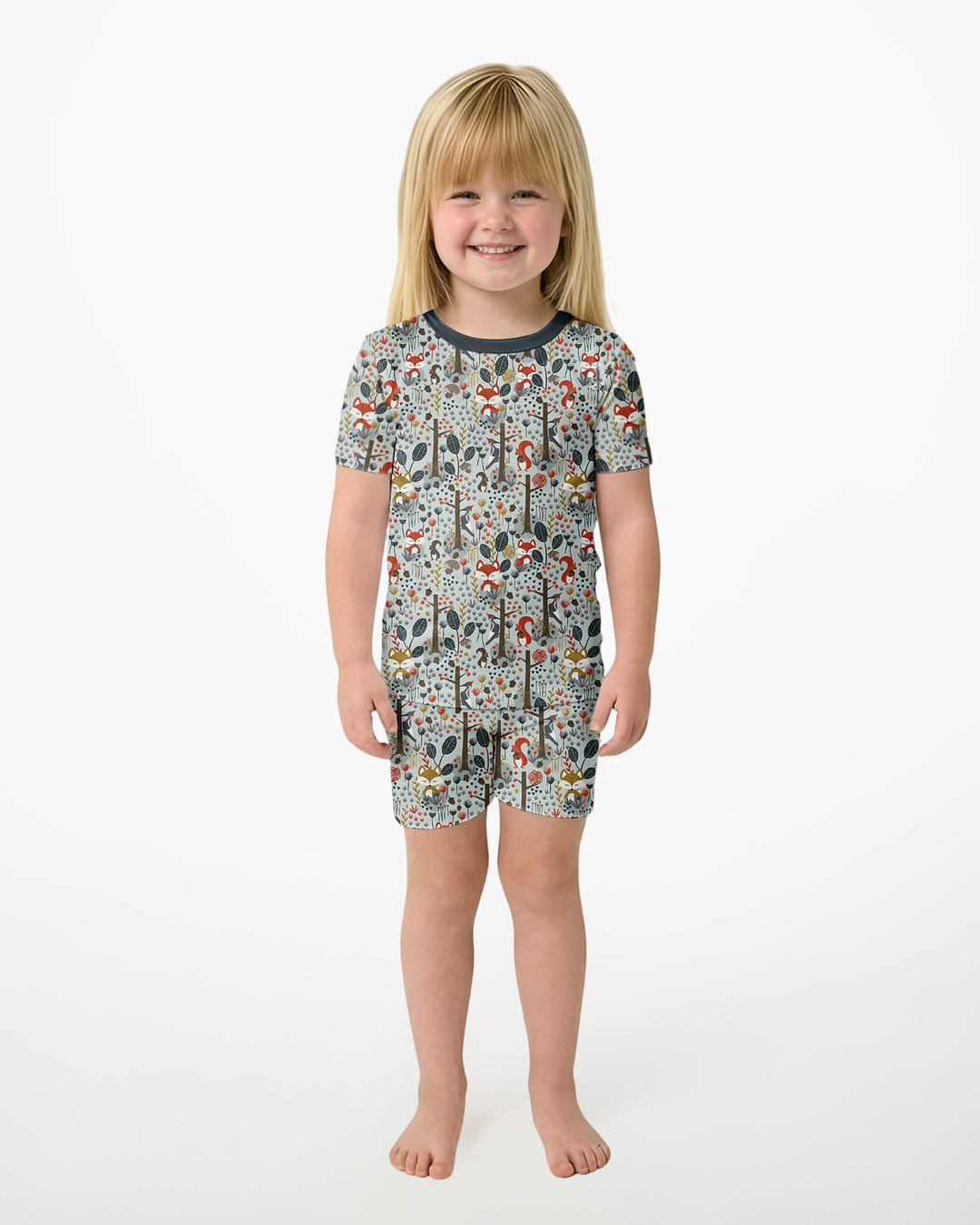 Rustic Woodland Foxes Bamboo Two Piece Short Sleeve Shorts Pajama Set