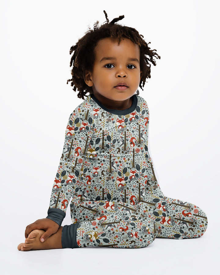 Rustic Woodland Foxes Bamboo Two Piece Long Sleeve Pajama Set