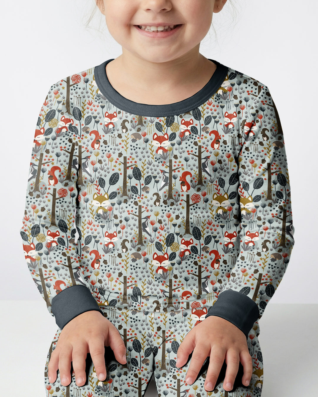 Rustic Woodland Foxes Bamboo Two Piece Long Sleeve Pajama Set