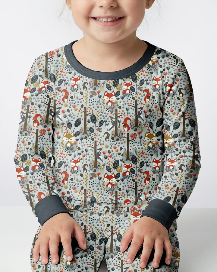 Rustic Woodland Foxes Bamboo Two Piece Long Sleeve Pajama Set