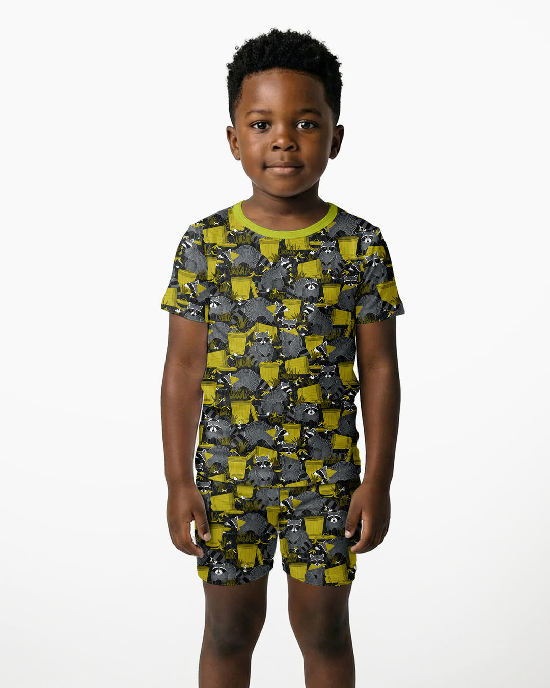 Raccoons With Garbage Cans Bamboo Two Piece Short Sleeve Shorts Pajama Set