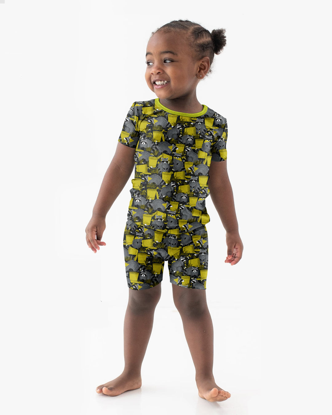 Raccoons With Garbage Cans Bamboo Two Piece Short Sleeve Shorts Pajama Set