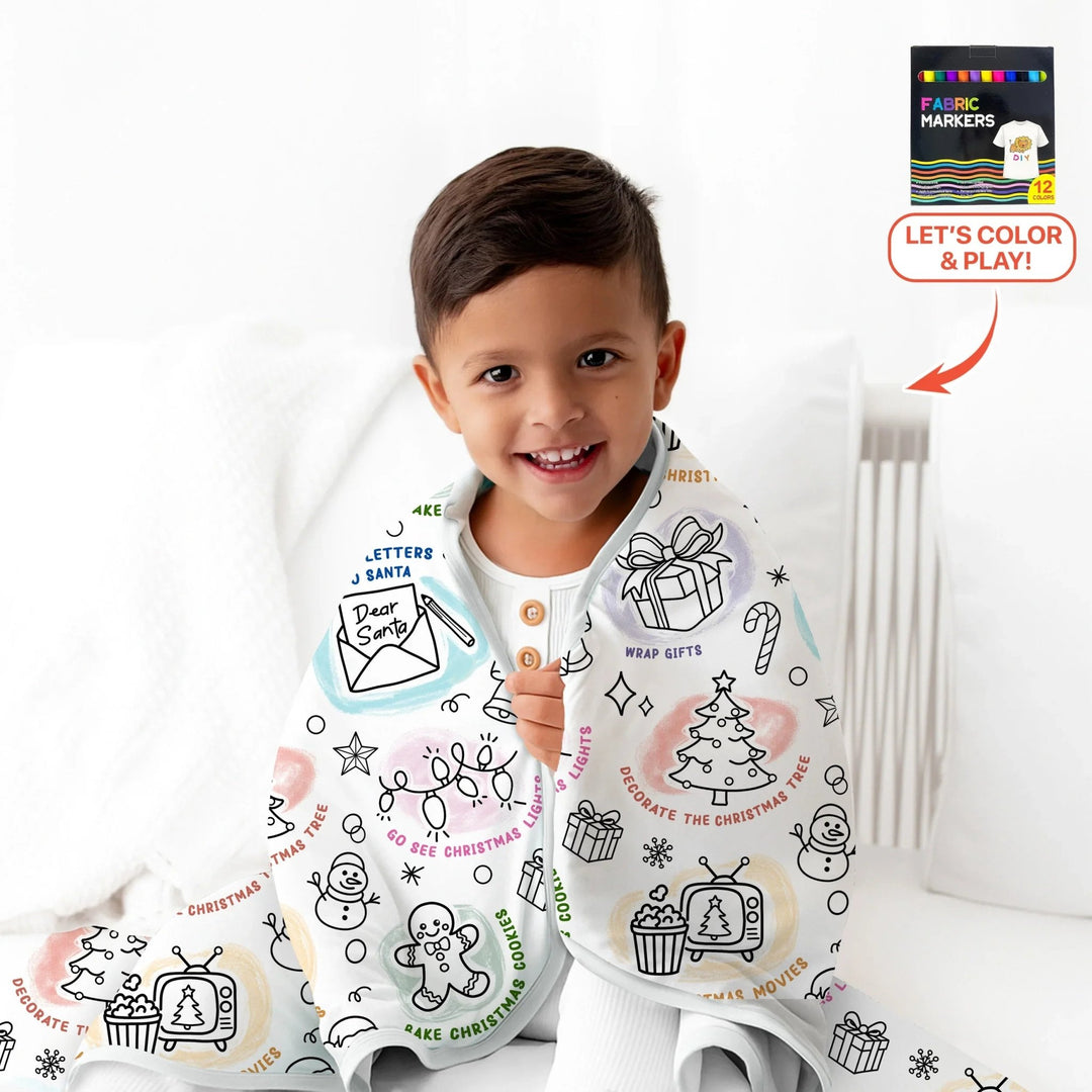Christmas Activities Colorable Toddler Blanket - Zumbamboo