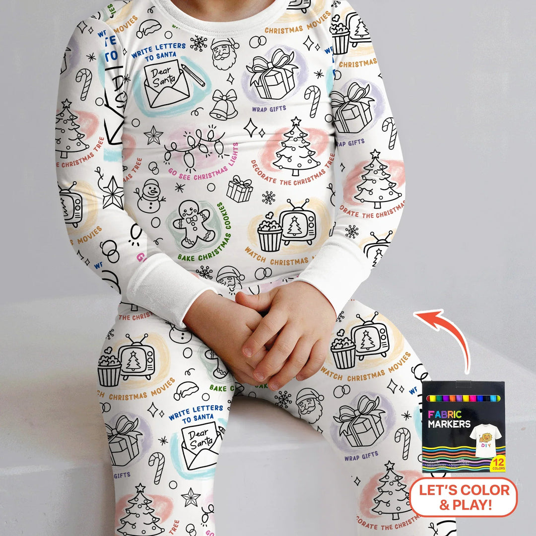 Christmas Activities Colorable Two Piece Long Sleeve Pajama Set - Zumbamboo