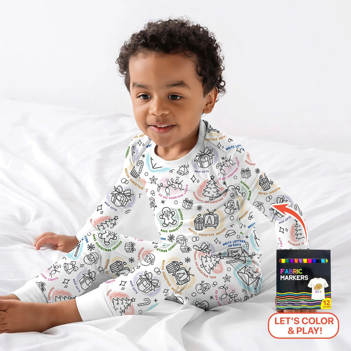 Christmas Activities Colorable Two Piece Long Sleeve Pajama Set - Zumbamboo