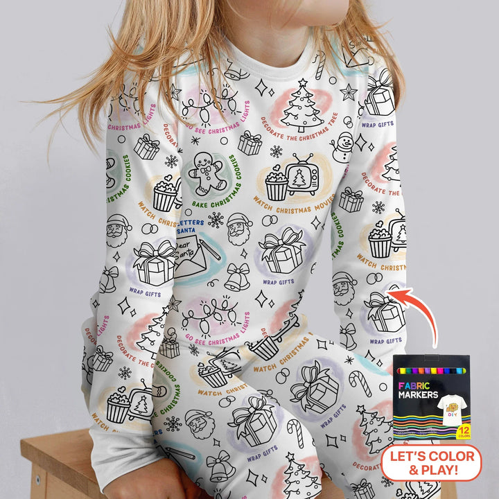 Christmas Activities Colorable Two Piece Long Sleeve Pajama Set - Zumbamboo
