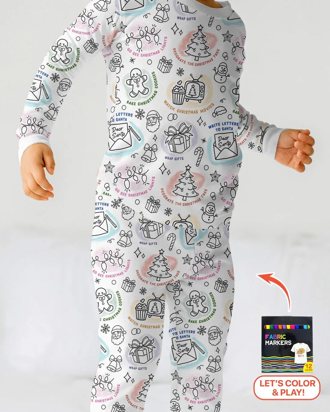 Christmas Activities Colorable Two Piece Long Sleeve Pajama Set - Zumbamboo