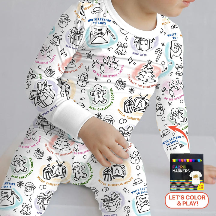 Christmas Activities Colorable Two Piece Long Sleeve Pajama Set - Zumbamboo