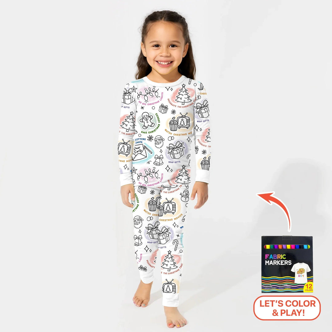 Christmas Activities Colorable Two Piece Long Sleeve Pajama Set - Zumbamboo