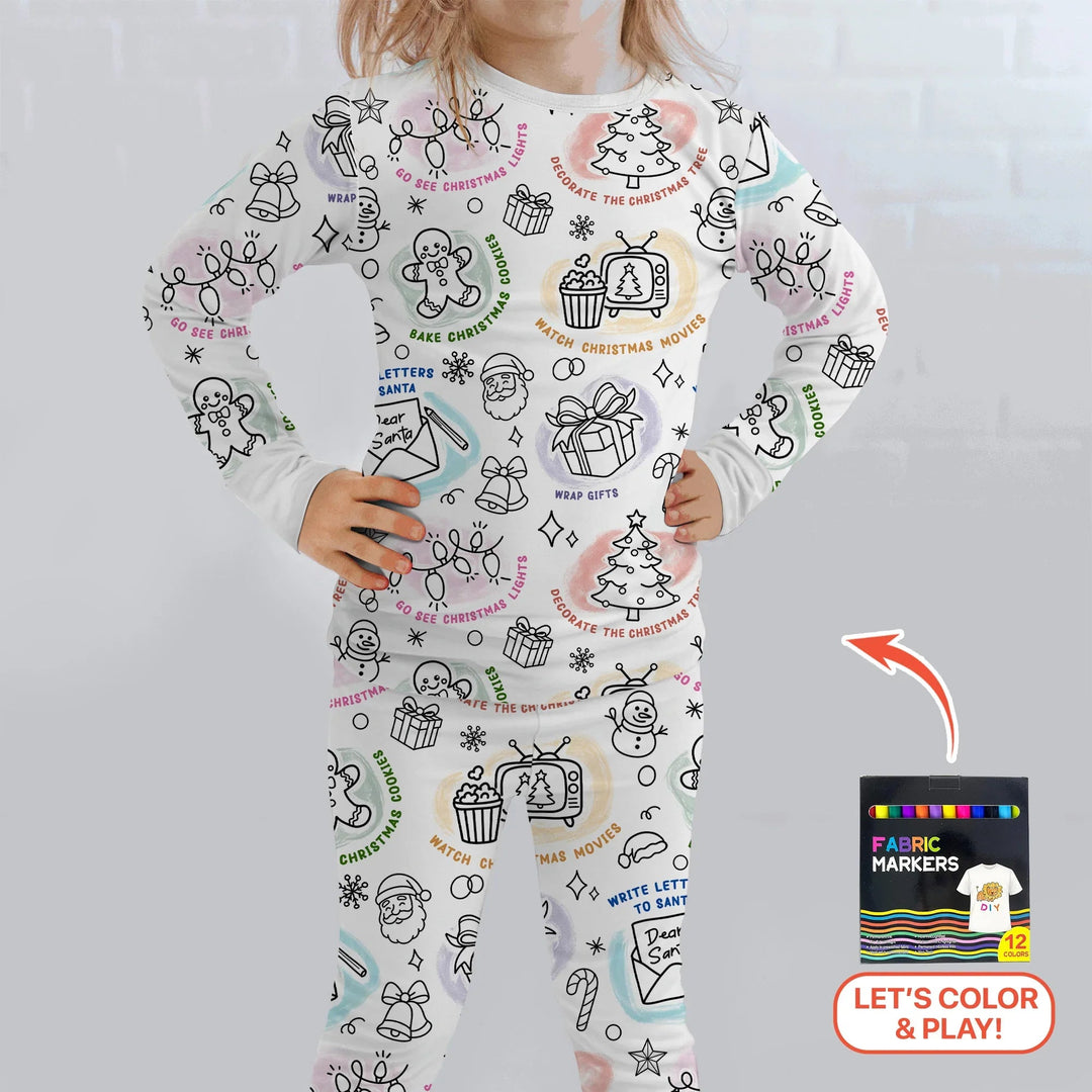 Christmas Activities Colorable Two Piece Long Sleeve Pajama Set - Zumbamboo