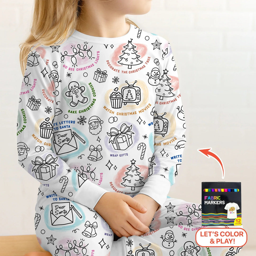 Christmas Activities Colorable Two Piece Long Sleeve Pajama Set - Zumbamboo