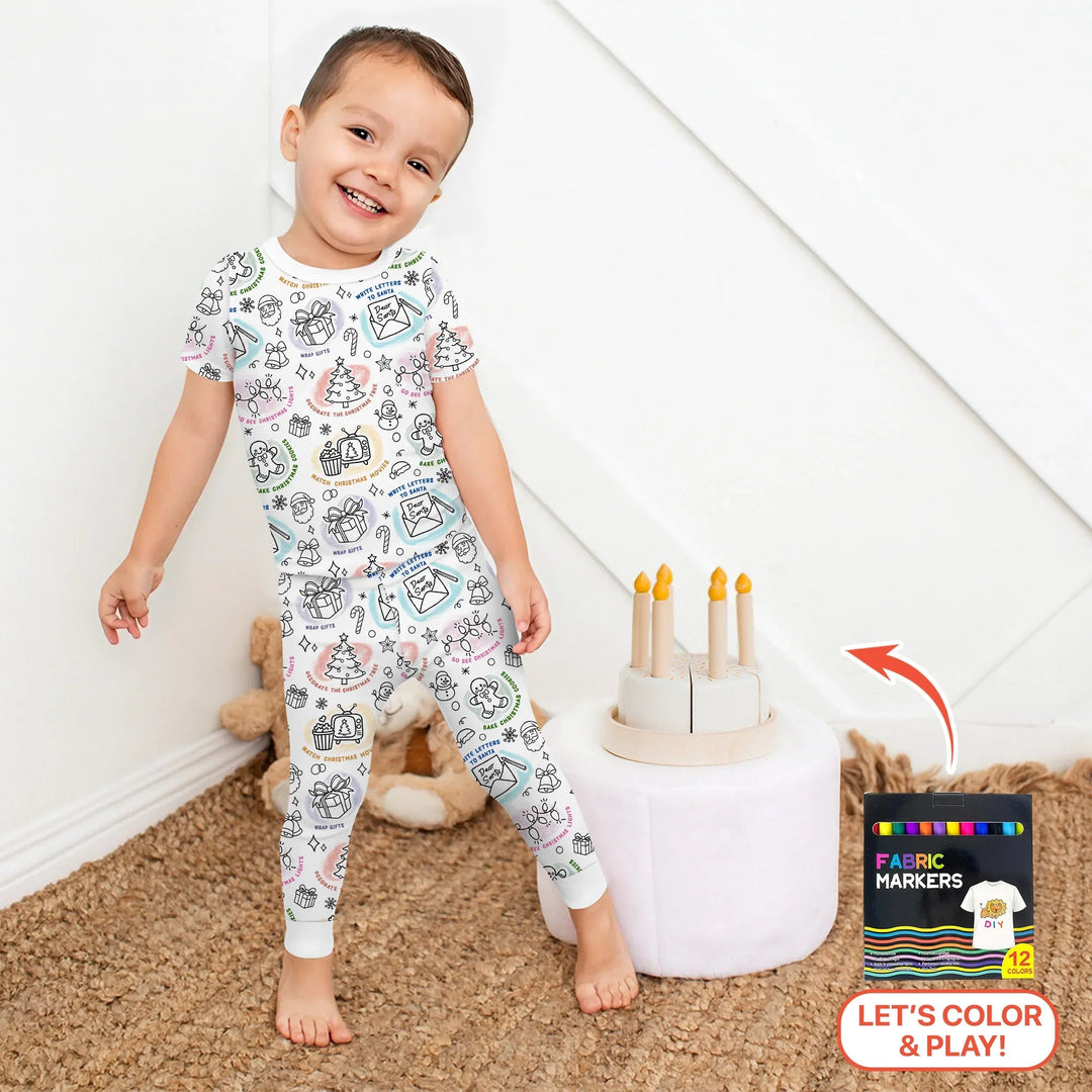 Christmas Activities Colorable Two Piece Short Sleeve Pajama Set - Zumbamboo