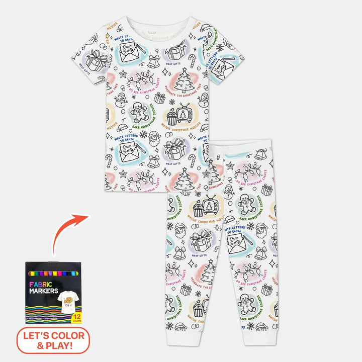 Christmas Activities Colorable Two Piece Short Sleeve Pajama Set - Zumbamboo