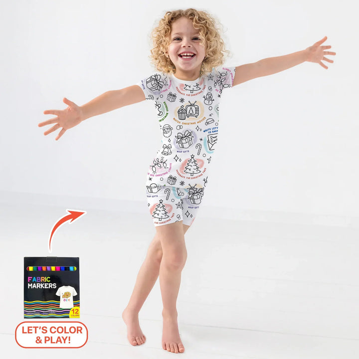 Christmas Activities Colorable Two Piece Short Sleeve Shorts Pajama Set - Zumbamboo