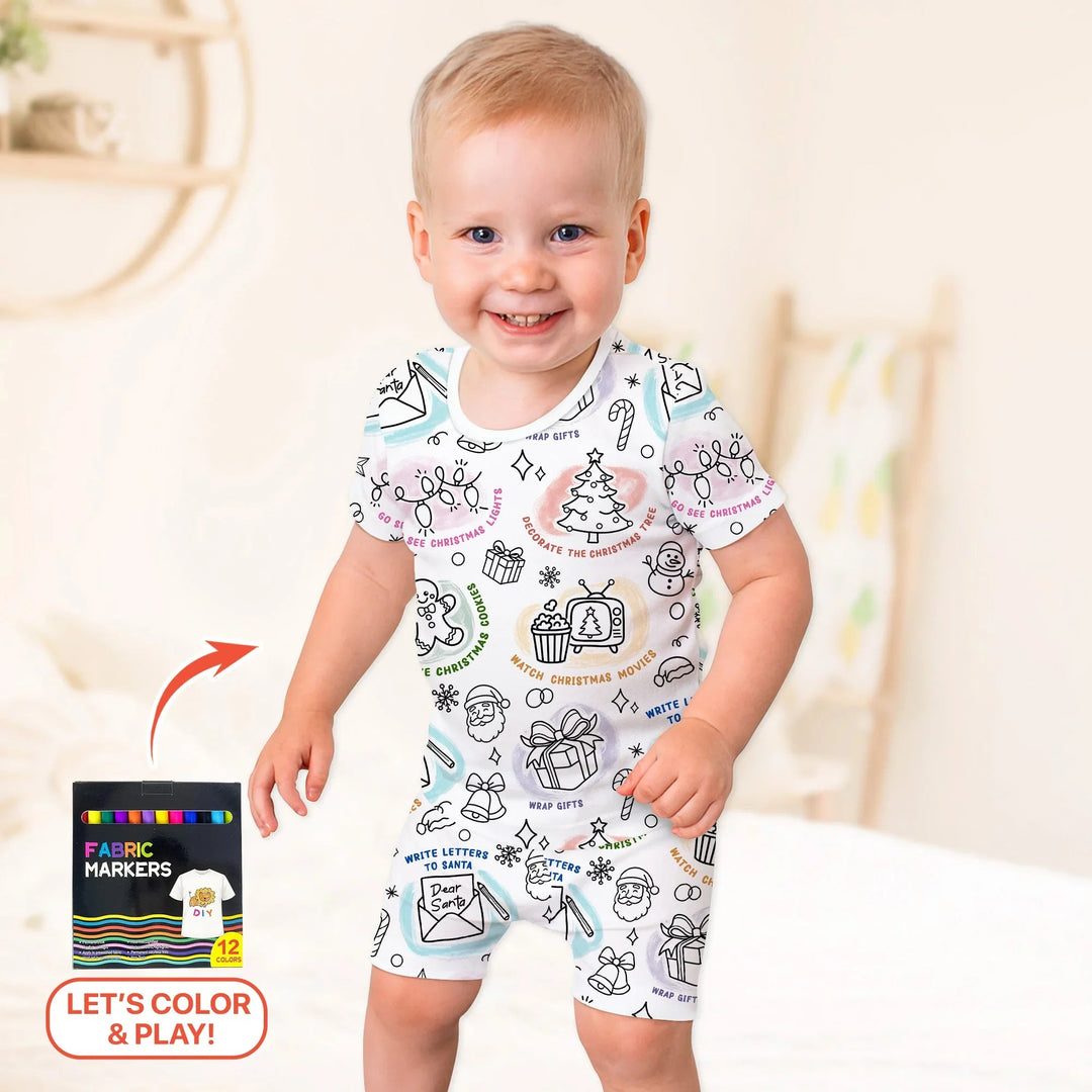 Christmas Activities Colorable Two Piece Short Sleeve Shorts Pajama Set - Zumbamboo