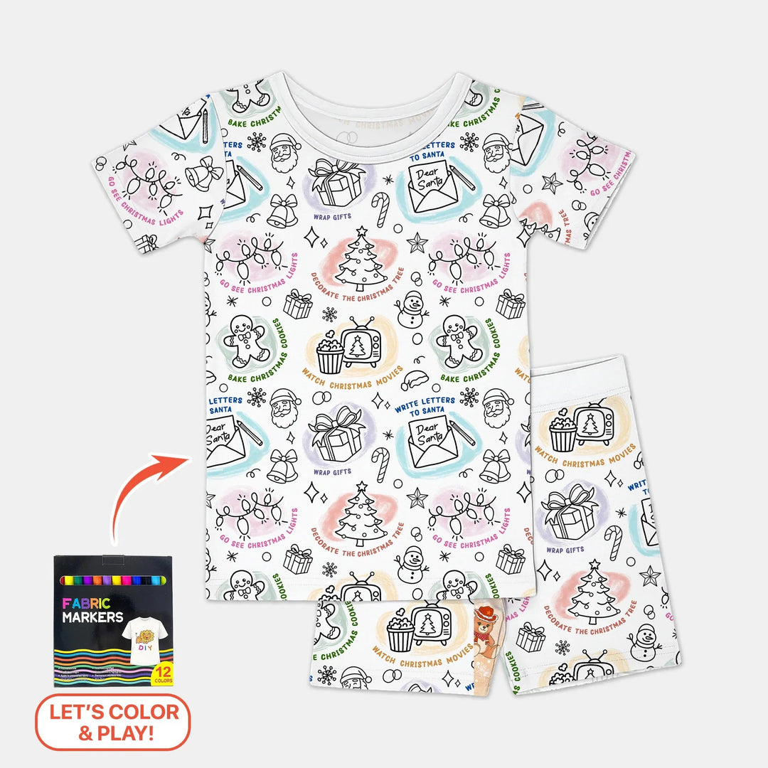 Christmas Activities Colorable Two Piece Short Sleeve Shorts Pajama Set - Zumbamboo