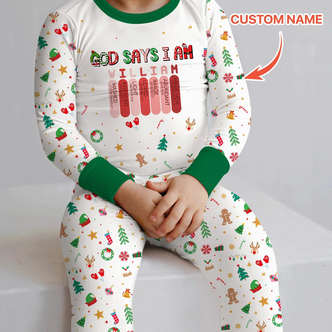 Christmas Blessings God Says I Am Custom Name Two Piece Long Sleeve Pajama Set - Zumbamboo