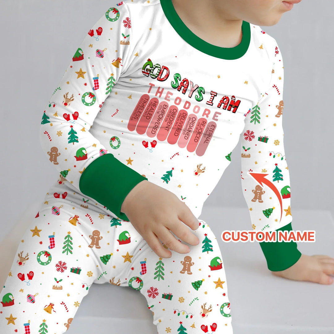 Christmas Blessings God Says I Am Custom Name Two Piece Long Sleeve Pajama Set - Zumbamboo