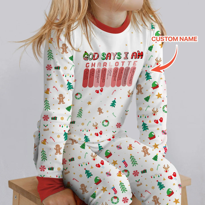 Christmas Blessings God Says I Am Custom Name Two Piece Long Sleeve Pajama Set - Zumbamboo