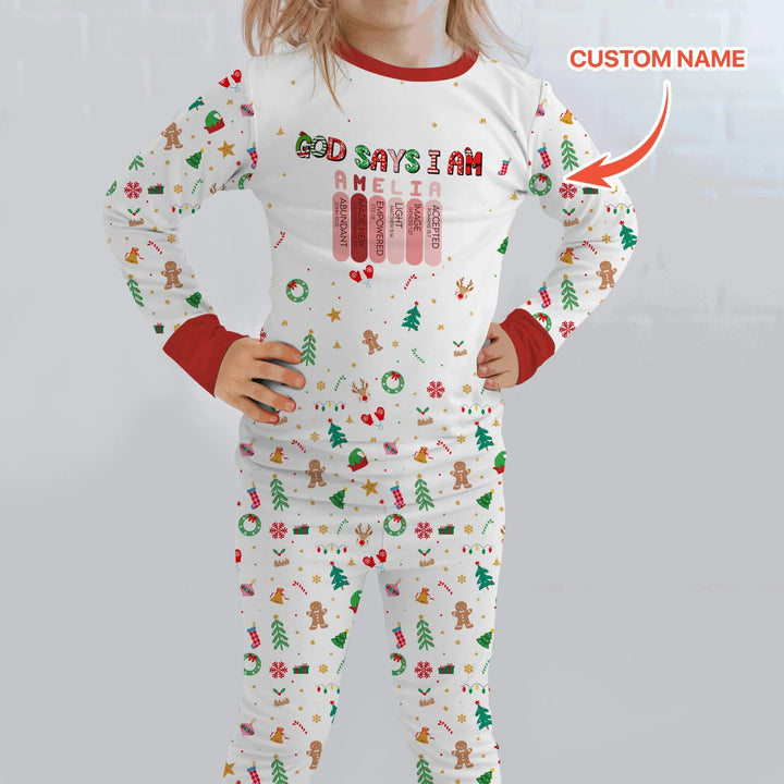Christmas Blessings God Says I Am Custom Name Two Piece Long Sleeve Pajama Set - Zumbamboo