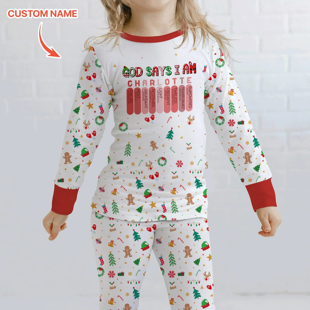 Christmas Blessings God Says I Am Custom Name Two Piece Long Sleeve Pajama Set - Zumbamboo