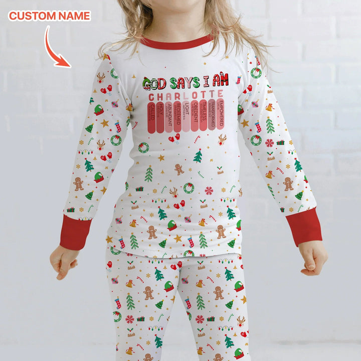 Christmas Blessings God Says I Am Custom Name Two Piece Long Sleeve Pajama Set - Zumbamboo