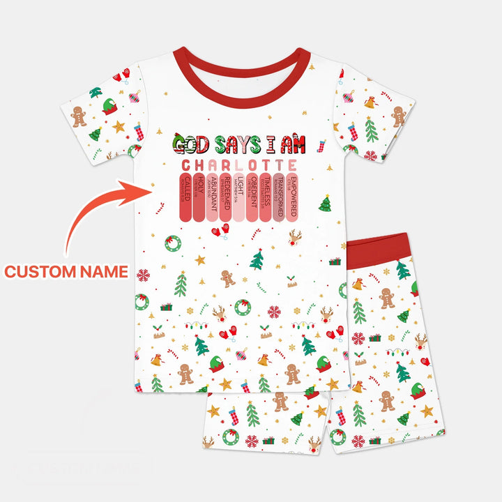 Christmas Blessings God Says I Am Custom Name Two Piece Short Sleeve Shorts Pajama Set - Zumbamboo