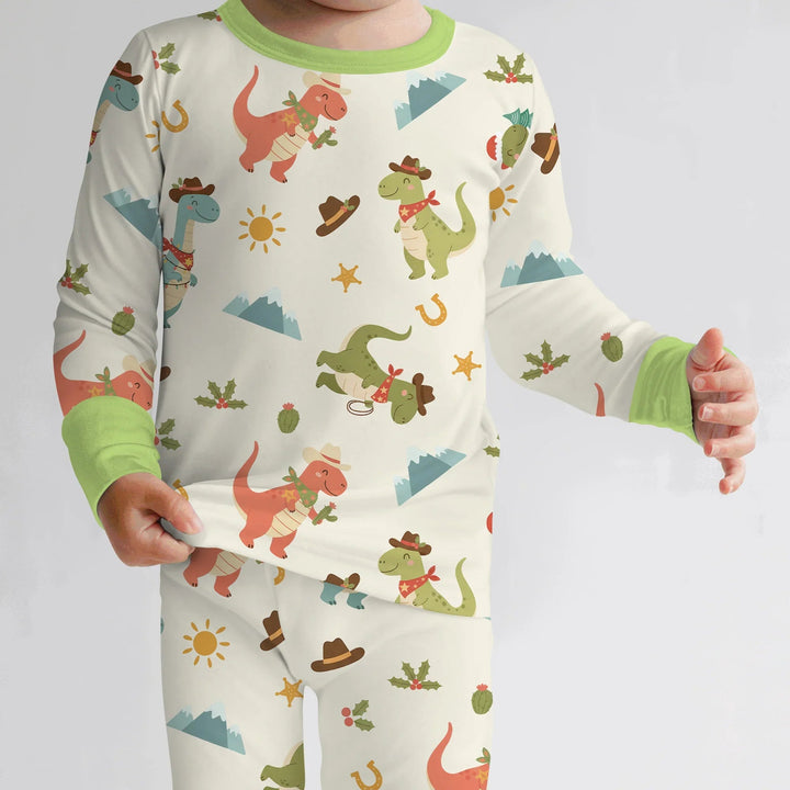 Christmas Cowboy Dinosaur Two Piece Long Sleeve Pajama Set - Zumbamboo