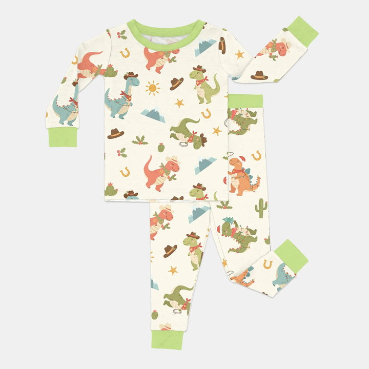 Christmas Cowboy Dinosaur Two Piece Long Sleeve Pajama Set - Zumbamboo