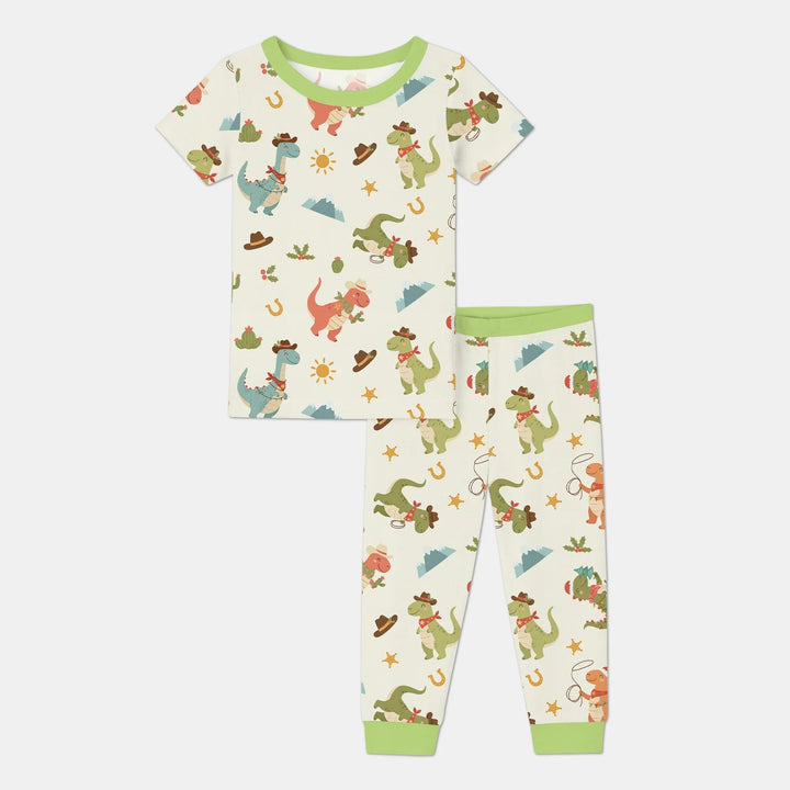 Christmas Cowboy Dinosaur Two Piece Short Sleeve Pajama Set - Zumbamboo