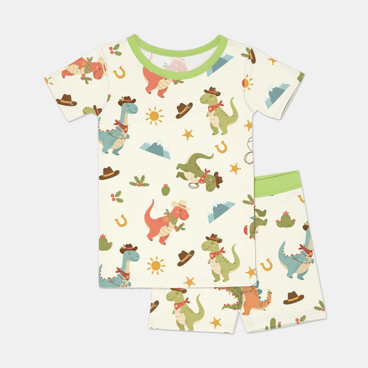 Christmas Cowboy Dinosaur Two Piece Short Sleeve Shorts Pajama Set - Zumbamboo