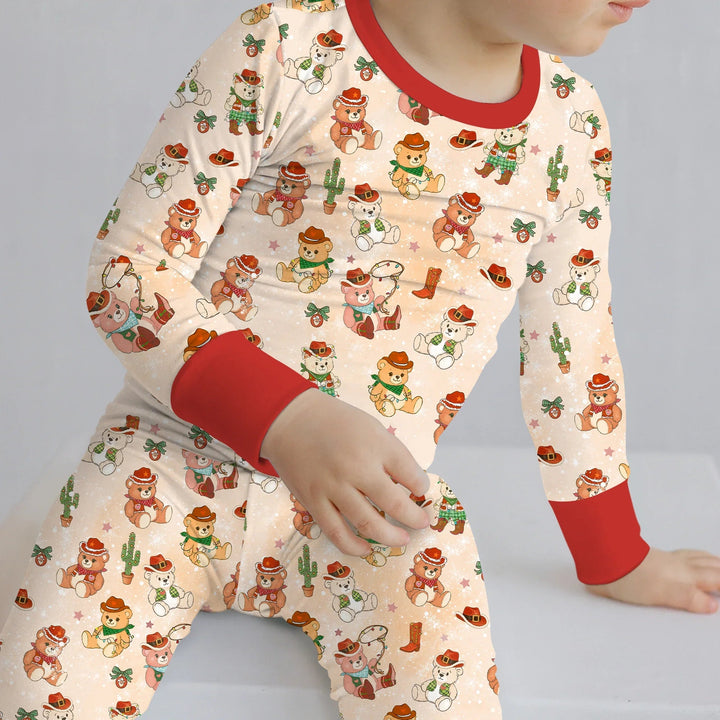 Christmas Cowboy Teddy Two Piece Long Sleeve Pajama Set , Christmas Cowboy Teddy Two Piece Long Sleeve Pajama Set - 12-18M