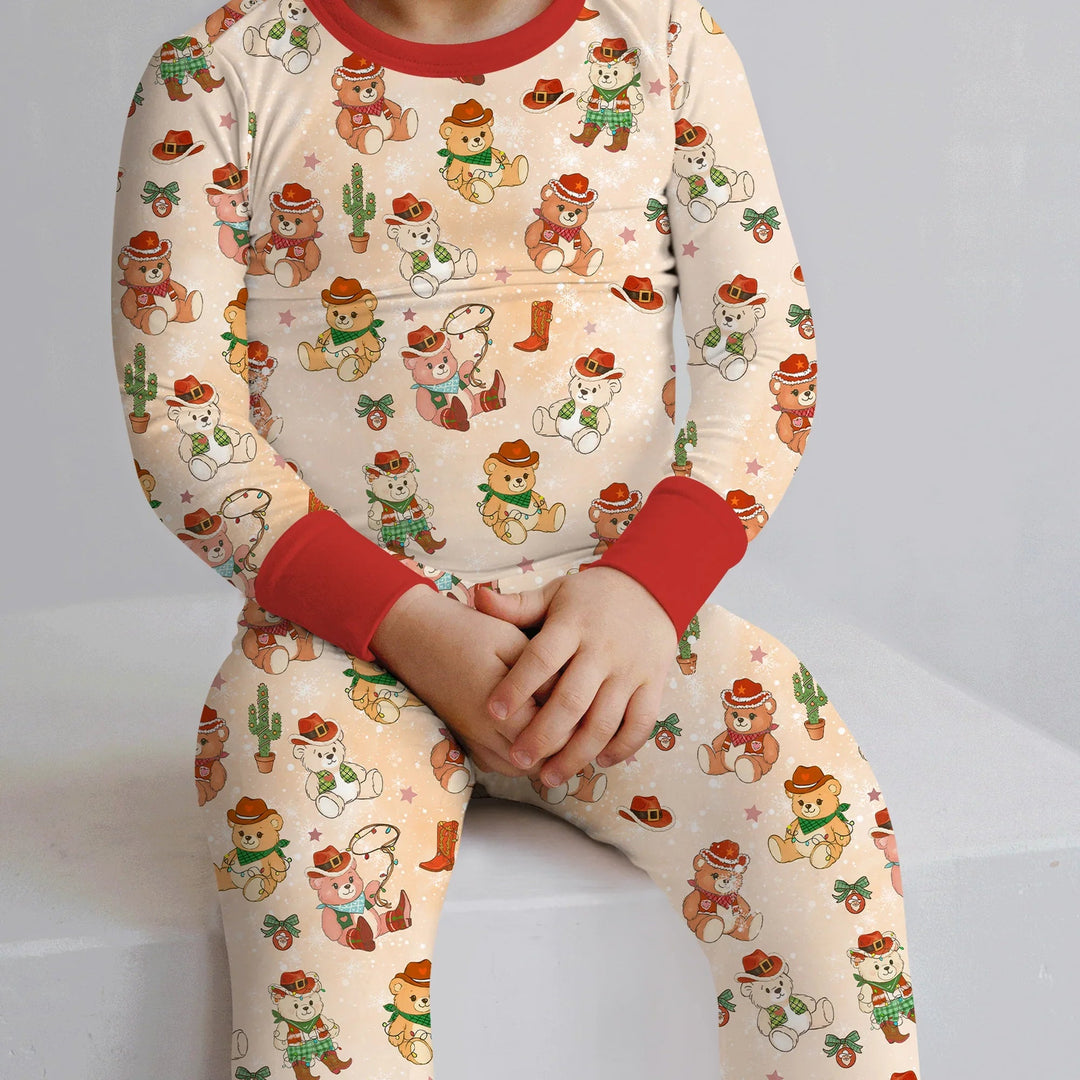 Christmas Cowboy Teddy Two Piece Long Sleeve Pajama Set - Zumbamboo