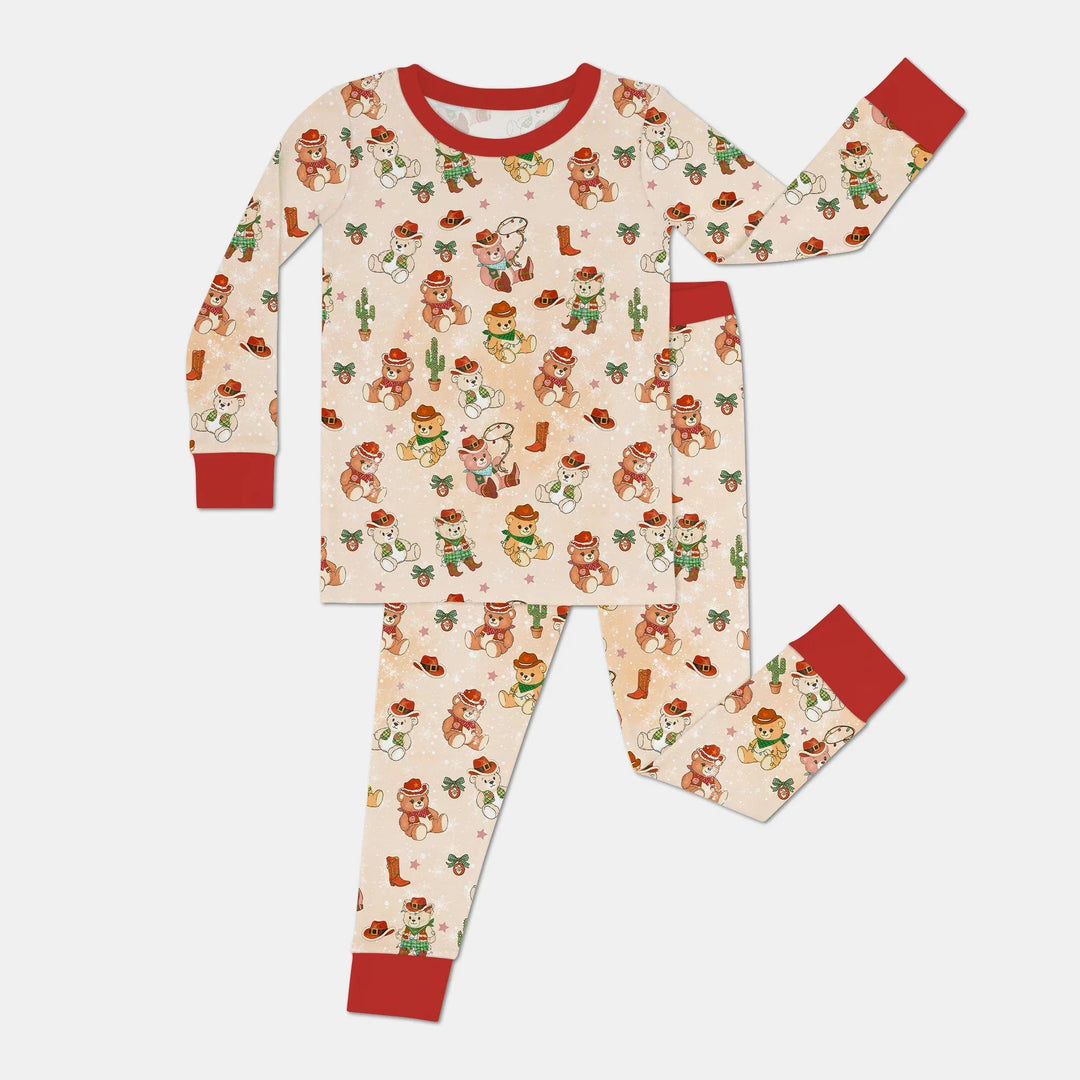 Christmas Cowboy Teddy Two Piece Long Sleeve Pajama Set , Christmas Cowboy Teddy Two Piece Long Sleeve Pajama Set - 12-18M