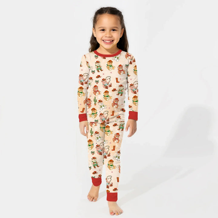 Christmas Cowboy Teddy Two Piece Long Sleeve Pajama Set , Christmas Cowboy Teddy Two Piece Long Sleeve Pajama Set - 12-18M