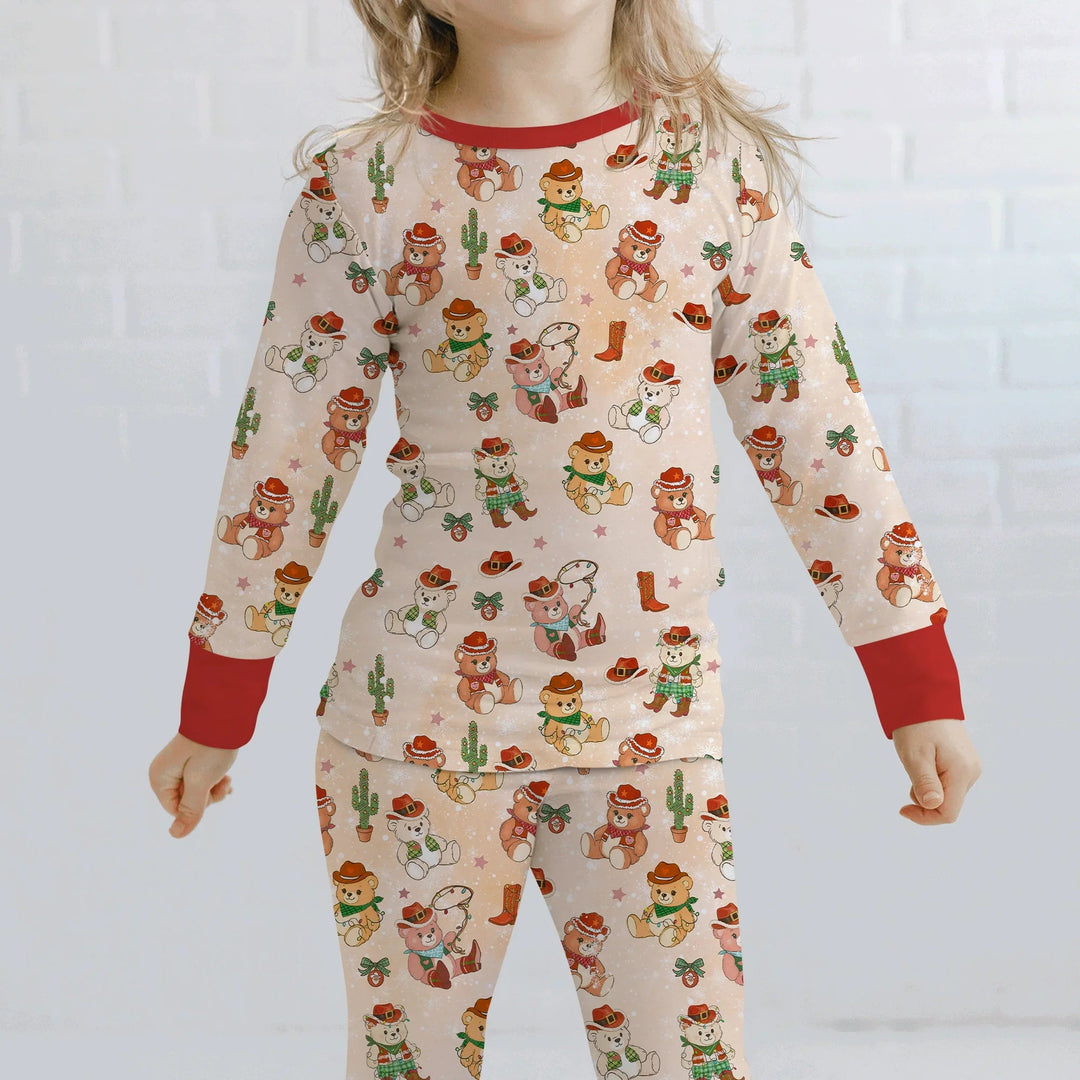 Christmas Cowboy Teddy Two Piece Long Sleeve Pajama Set , Christmas Cowboy Teddy Two Piece Long Sleeve Pajama Set - 12-18M