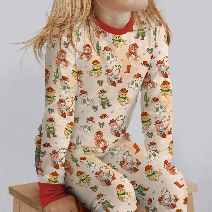 Christmas Cowboy Teddy Two Piece Long Sleeve Pajama Set , Christmas Cowboy Teddy Two Piece Long Sleeve Pajama Set - 12-18M