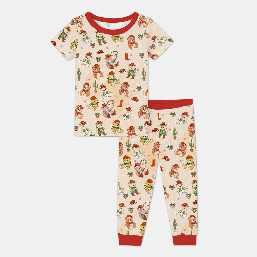 Christmas Cowboy Teddy Two Piece Short Sleeve Pajama Set - Zumbamboo