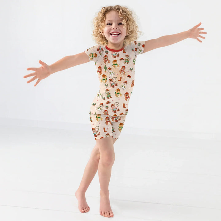 Christmas Cowboy Teddy Two Piece Short Sleeve Shorts Pajama Set , Christmas Cowboy Teddy Two Piece Short Sleeve Shorts Pajama Set - 12-18M