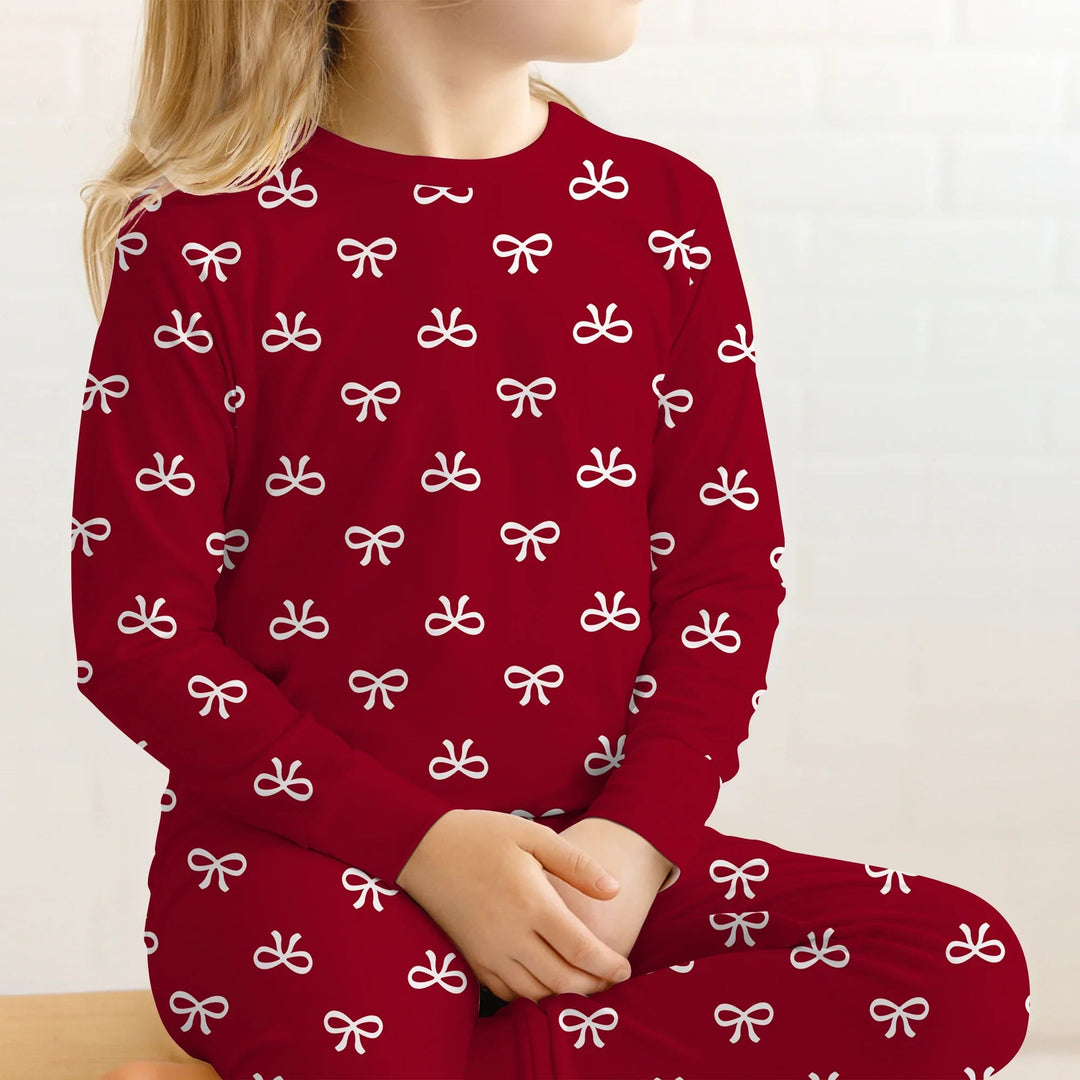 Christmas Cute Bows Two Piece Long Sleeve Pajama Set - Zumbamboo