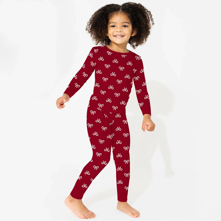 Christmas Cute Bows Two Piece Long Sleeve Pajama Set - Zumbamboo