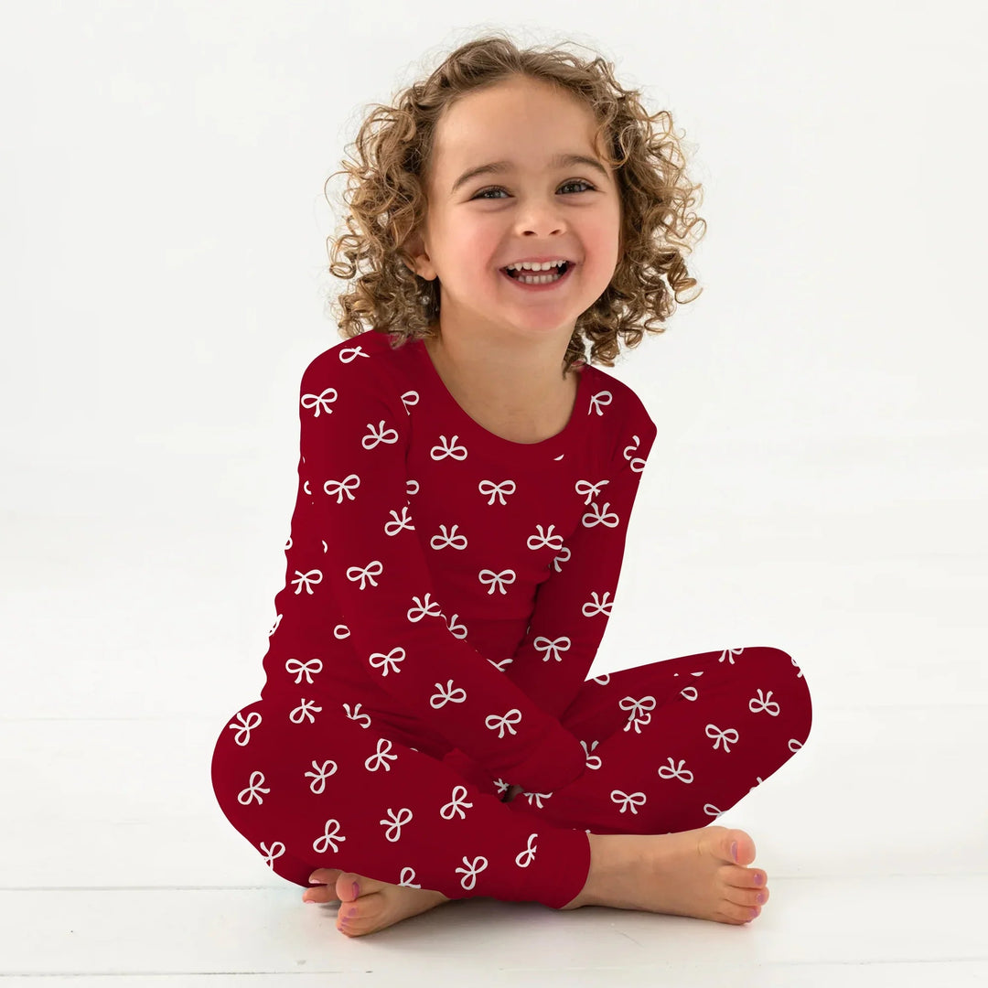 Christmas Cute Bows Two Piece Long Sleeve Pajama Set - Zumbamboo