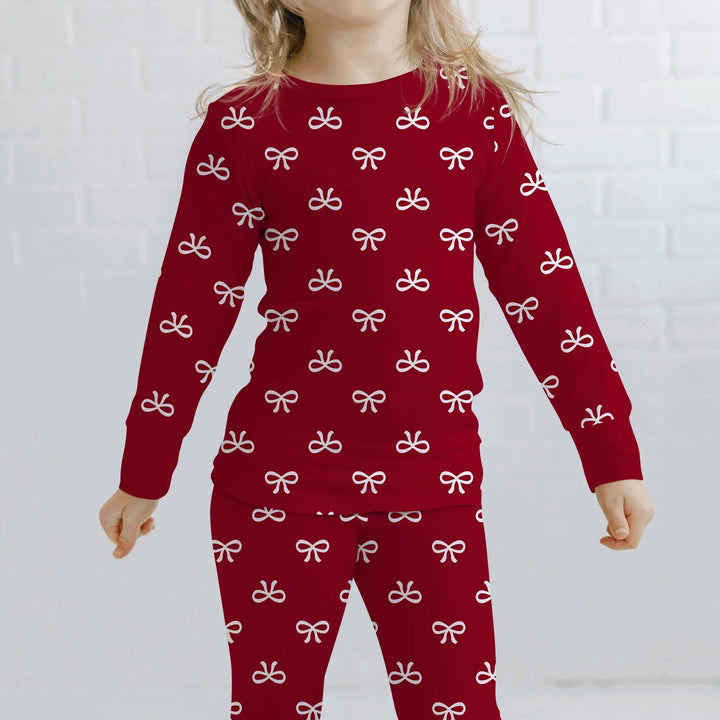 Christmas Cute Bows Two Piece Long Sleeve Pajama Set - Zumbamboo