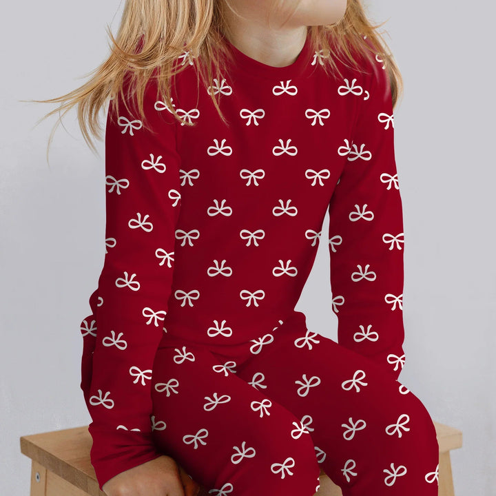 Christmas Cute Bows Two Piece Long Sleeve Pajama Set - Zumbamboo
