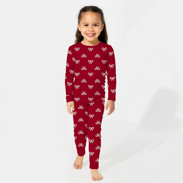 Christmas Cute Bows Two Piece Long Sleeve Pajama Set - Zumbamboo