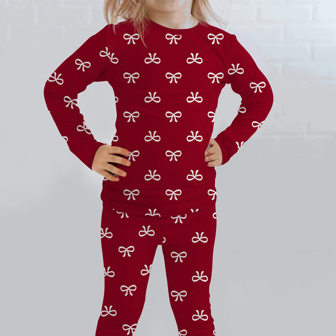 Christmas Cute Bows Two Piece Long Sleeve Pajama Set - Zumbamboo
