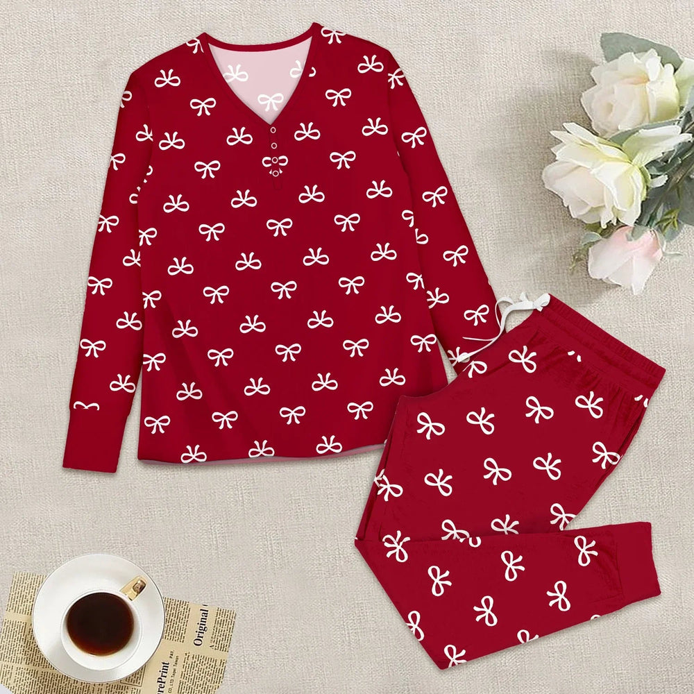 Christmas Cute Bows Women Pajama Set - Zumbamboo