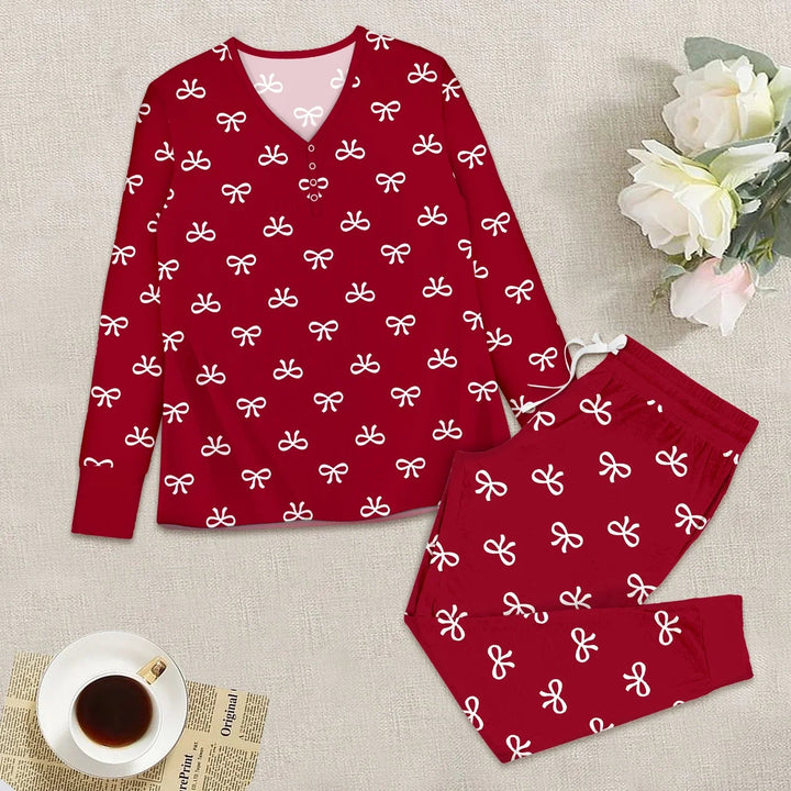Christmas Cute Bows Women Pajama Set - Zumbamboo