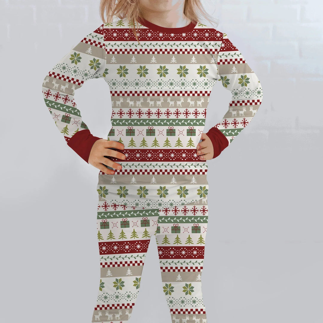 Christmas Fair Isle Red and Green Two Piece Long Sleeve Pajama Set - Zumbamboo