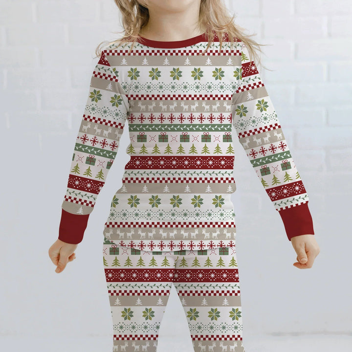 Christmas Fair Isle Red and Green Two Piece Long Sleeve Pajama Set - Zumbamboo